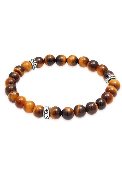 KUZZOI Armband Herren Vintage Perlen mit Tigerauge aus 925 Sterling Silber