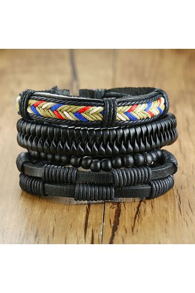 REDz Accessories Brățară vintage, set cu mai multe cure, efect de piele, multicoloră și neagră