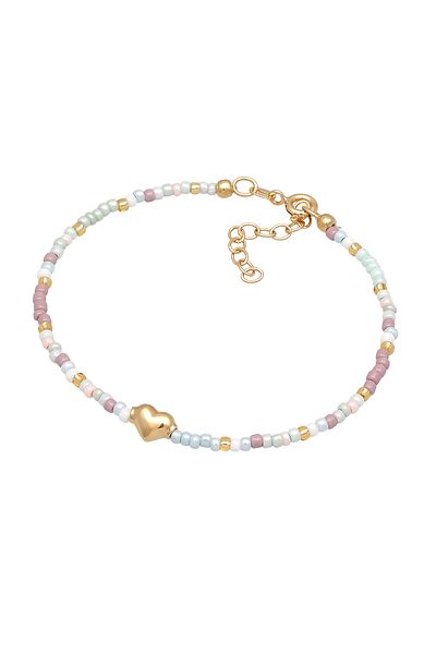 ELLI Damenarmband-Herzanhänger – Glasperlen, Sommerfarbe, 925er Sterlingsilber, vergoldet