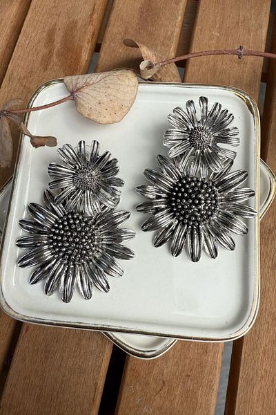 My Joyas Design Zr Model Antique Sunflower Earrings Silver