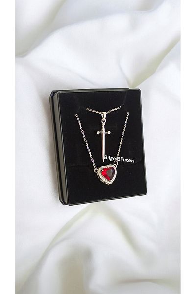 Tilde Romantic Gift Couple Necklace Lover Necklace 2Pcs Necklace Valentine's Day Gift Heart Sword Necklace