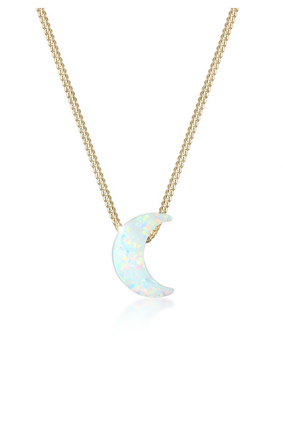 ELLI Necklace Halbmond Synthetischer Opal Panzerkette 925 Silber