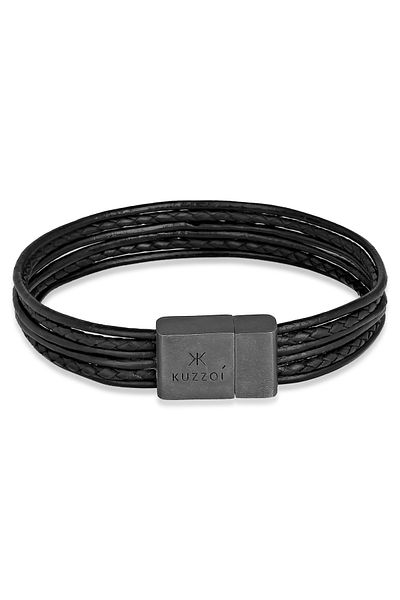 KUZZOI Armband Herren Leder 6-reihig Magnet Basic Robust Trend Oxidiert In 925 Sterling Silber