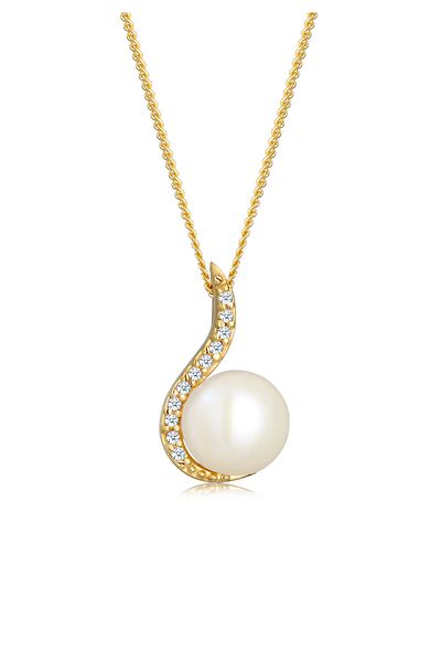 ELLI Halskette Classic Perle Diamant (0,055 CT.) 585 Gelbgold