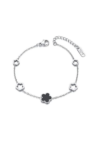 REDz Accessories Brățară cu flori, piatră acrilică neagră, pentru femei, la modă, reglabilă, argintie