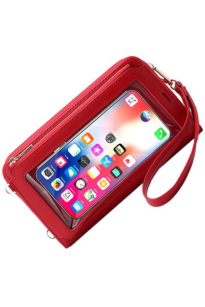 OEM Women's genuine leather wallet, RFID, crossbody phone, light red, 20x11.5x4 cm