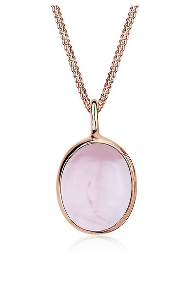 ELLI Halskette Damen Oval Solitär Anhänger mit Rosenquarz in 925 Sterling Silber rosévergoldet