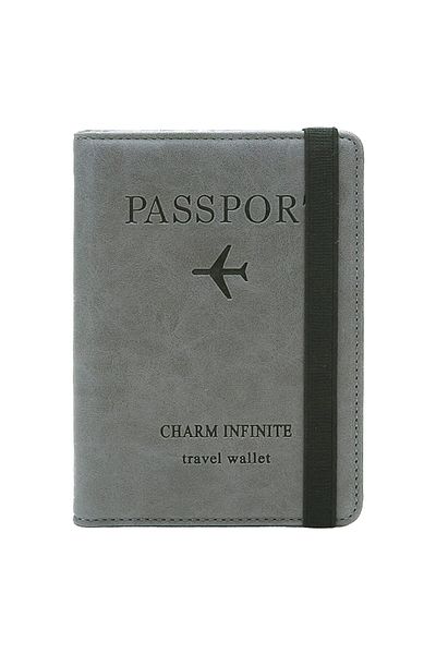 OEM Passport and card wallet, RFID, unisex, multifunctional, PU leather, gray, MorFansi