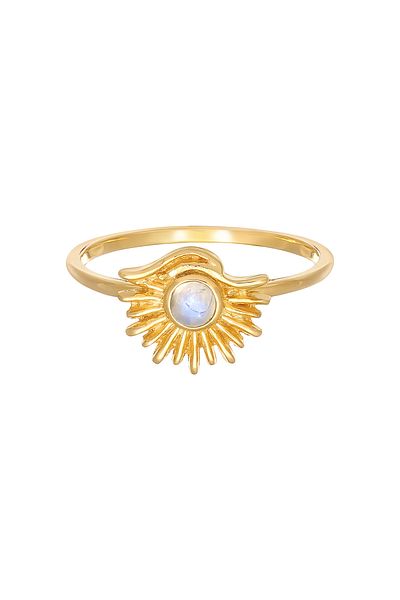 ELLI Ring für Damen – Sun Boho Trend, Blogger Moonstone, 925er Sterlingsilber, vergoldet