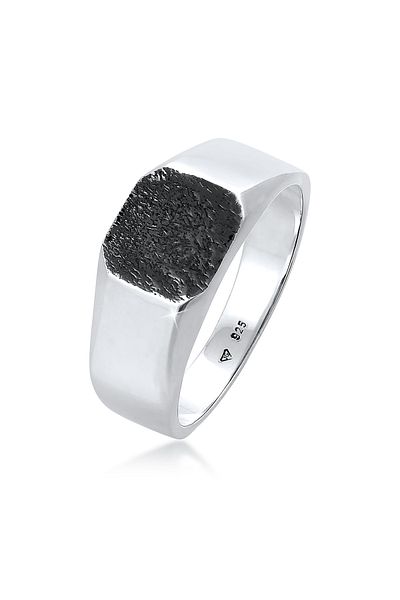 KUZZOI Ring Herren Siegelring Basic Quadrat Matt Struktur Schwarz Aus 925 Sterling Silber