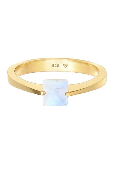 ELLI Ring Premium Ring Ladies Band Solitaire Quadrangle With Moonstone In 925 Sterling Silver Gold P