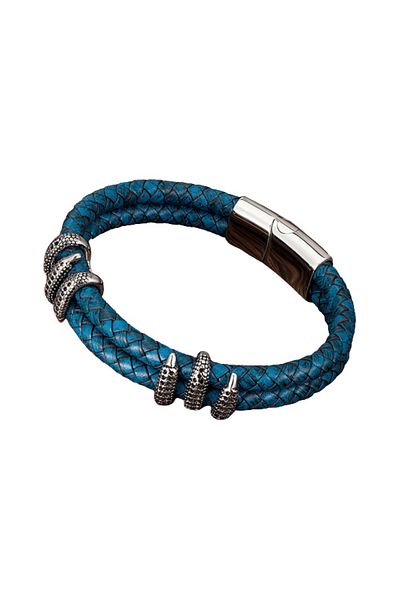 REDz Accessories Brățară Dragon, Bărbați, Piele Naturală, Albastru-Argintiu