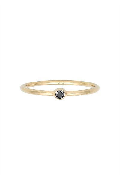 ELLI Ring Solitär Schwarzer Diamant (0.03 CT) 375er Gelbgold
