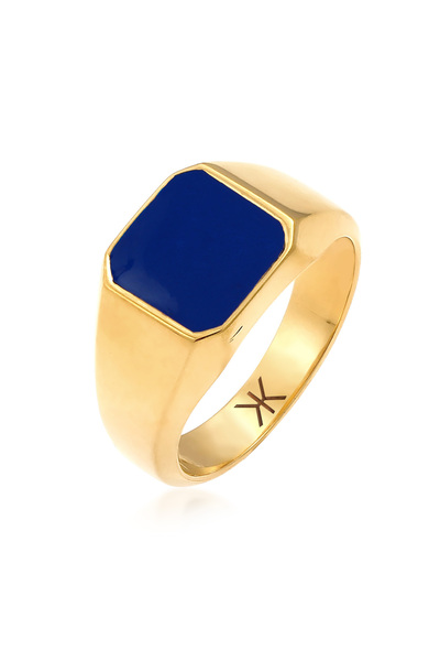 KUZZOI Ring Herren Siegelring Blau Basic Massiv mit Emaille in 925 Sterling S...