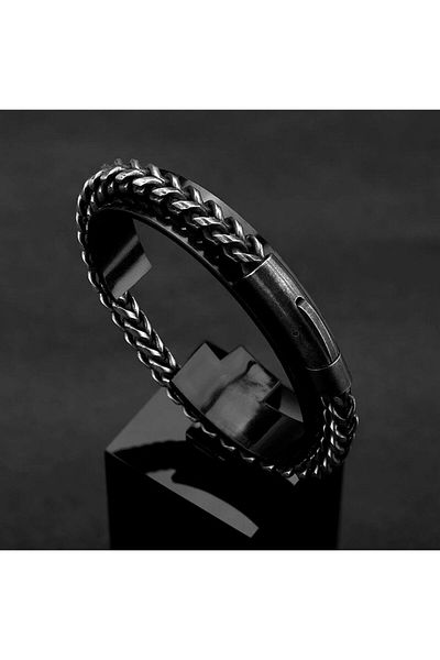 REDz Accessories Brățară împletită, cu încuietoare, bărbătească, oțel inoxidabil, neagră