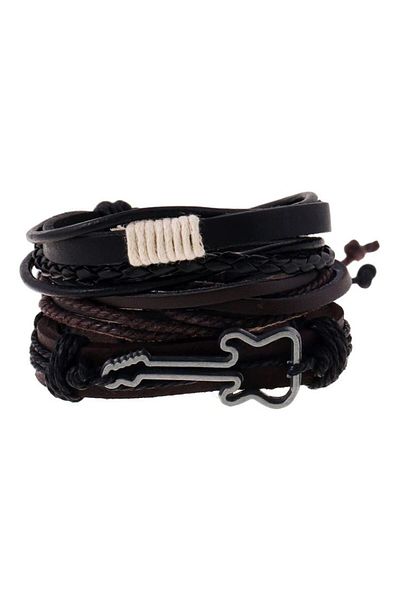 REDz Accessories Set de 3 brățări vintage, cu mai multe curețe, piele, maro/negru