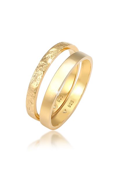 ELLI Ring Ladies Set Basic Look Hammered Combinable In 925 Sterling Silver