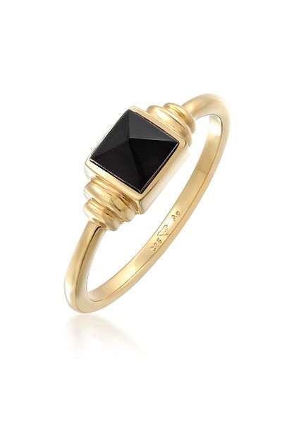 ELLI Dámský prémiový vintage prsten - 925 Onyx mincovní stříbro pozlacené