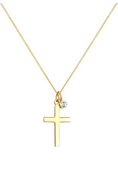 ELLI Halskette für Damen, Kreuz-Anhänger, Religion, zeitlos, mit Kristallen, 925er Sterlingsilber