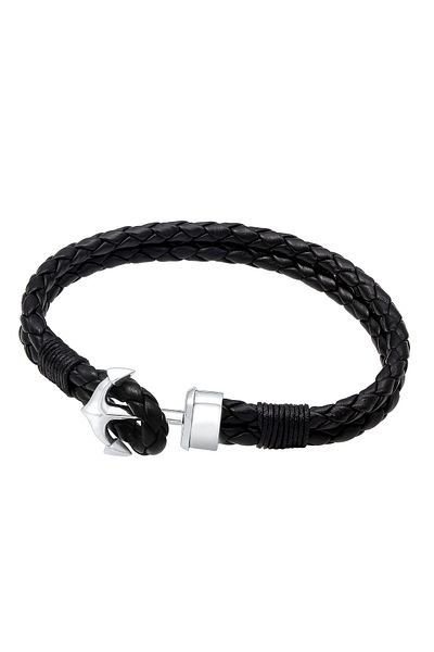 KUZZOI Armband Mann Geflochtenes Leder Ankerverschluss 925 Sterling Silber