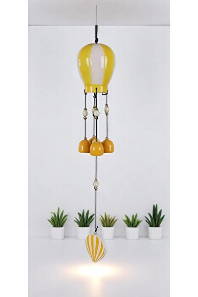 e-life shop Lüks İşlemeli Seramik Uçan Balon Tasarımlı Rüzgar Çanı Kapı Balkon Bahçe Duvar Süsü Ev Hediyesi 40cm