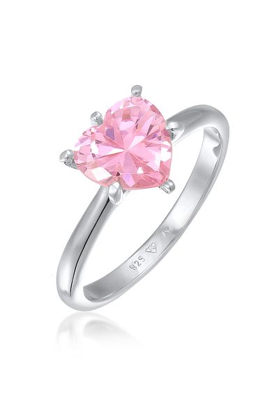 ELLI Ring für Damen – Herz-Singleton, Verlobungsliebe, Zirkoniumkristall aus 925er Sterlingsilber