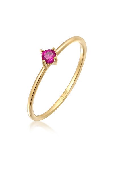 ELLI Ring Damen Solitär Basic mit Synthetischem Rubin Pink in 375 Gelbgold