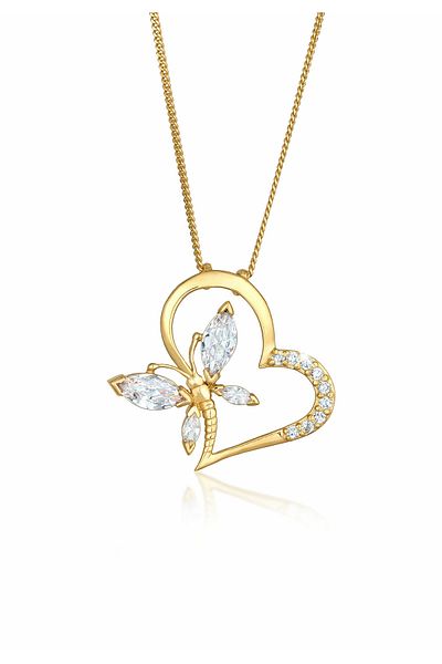 ELLI Necklace Ladies Heart Butterfly Pendant Elegant With Zirconia Crystals In 925 Sterling Silver