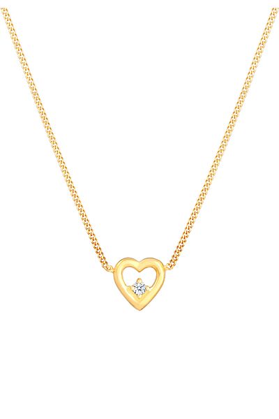 ELLI Halskette Damen Herz-Anhänger Love mit Diamanten (0,03 CT.) in 925 Sterling Silber vergoldet