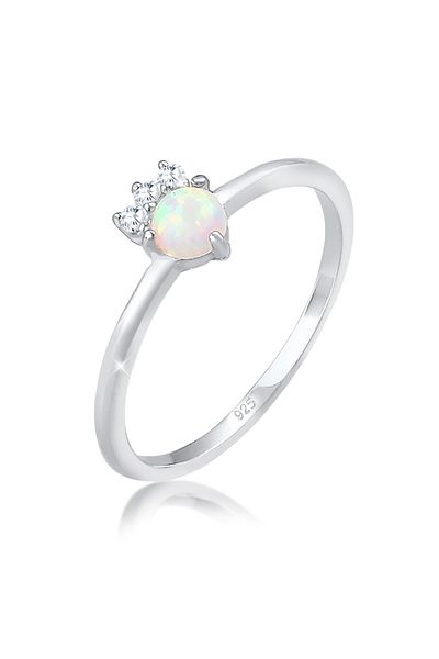 ELLI Ring Damen Vintage Look mit syn. Opal und Zirkonia Kristallen aus 925 Sterling Silber