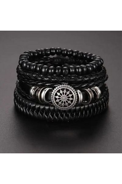 REDz Accessories Set cadou Norse Legacy, 5 accesorii, ceas + brățări, bărbați, urban, aspect piele, negru