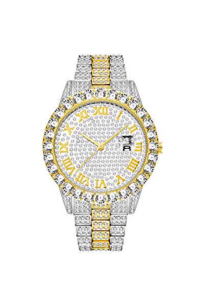 REDz Accessories Σετ Δώρου 2 Κουβανέζικα Αξεσουάρ, Ρολόι + Βραχιόλι, Κρύσταλλοι Ζιργκόν, Κρυστάλλινος Καταρράκτης, Ασήμι-Χρυσό