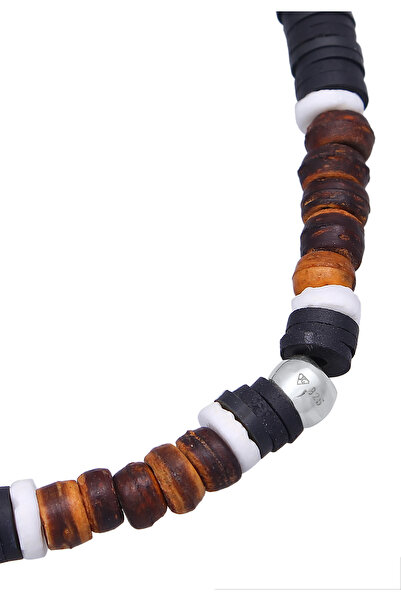 KUZZOI Pánský náramek Heishi s korálky Vintage Surfer ze sterlingového stříbra 925