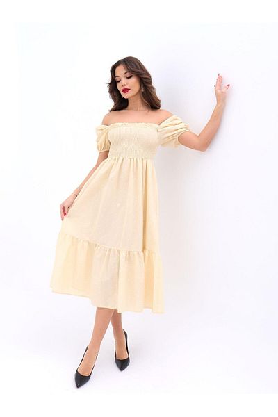 lovebox New Season Poplin Fabric Print Off-the-shoulder Short Sleeve Summer Dress Beach Dress 5525