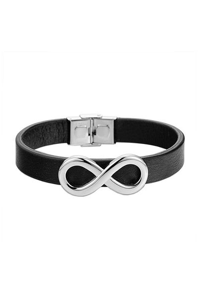 REDz Accessories Brățară Infinity, Bărbați, Efect Piele, Oțel Inoxidabil, Negru-Argintiu
