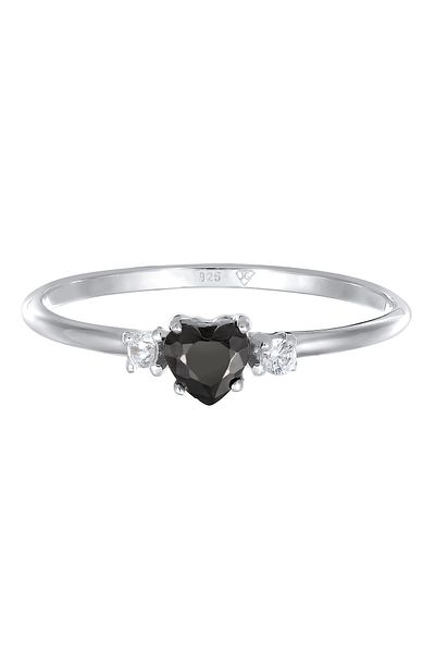 ELLI Inel Inel De Logodnă De Damă Inimă Cu Zirconiu Negru În Argint Sterling 925