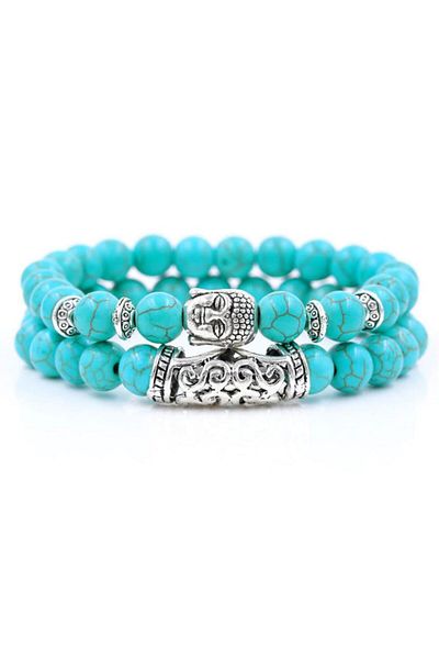 REDz Accessories Set of 2 Buddha Bracelets, Natural Stones, Turquoise