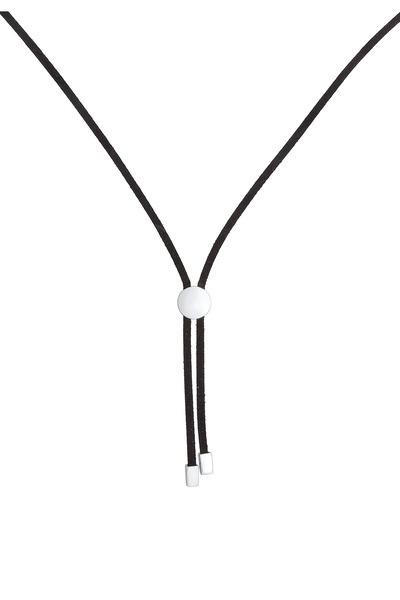 ELLI Dámský kožený náhrdelník s černým syntetickým diskem a trendy motivem ze sterlingového stříbra 925