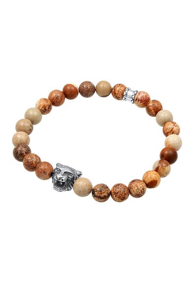 KUZZOI Bracelet Herren Tiger Kopf Achat Jasper Look 925er Silber