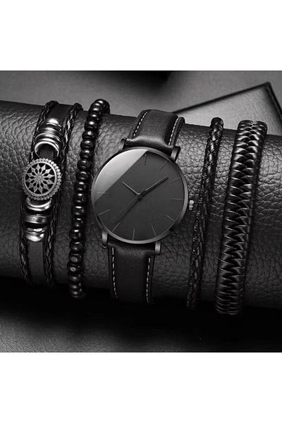 REDz Accessories Set cadou Norse Legacy, 5 accesorii, ceas + brățări, bărbați, urban, aspect piele, negru