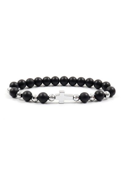 REDz Accessories Brățară Sfântă, Cruce, Mărgele, pentru Bărbați, Elastic, Urban, Negru