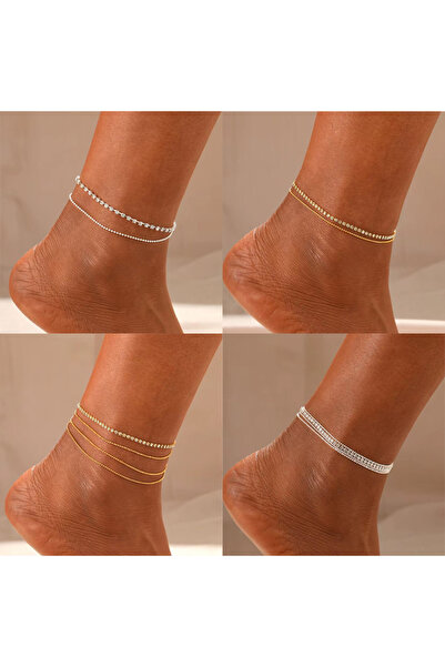 REDz Accessories Brățară pentru picior Glamour, 2 straturi, cataramă reglabilă, pietricele, metal, argintiu