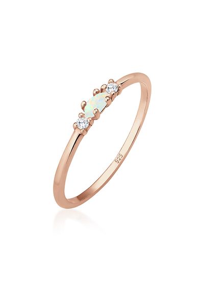ELLI Vintage-Ring für Damen – Zirkoniumkristalle und Opal, 925er Sterlingsilber, vergoldet