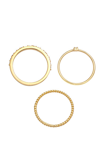 ELLI Dámský prsten Stack Set Modern Solitaire Twisted Trend Barevný se smaltem a krystalem v ryzosti 925