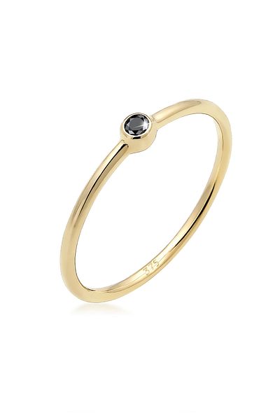 ELLI Ring Solitär Schwarzer Diamant (0.03 CT) 375er Gelbgold