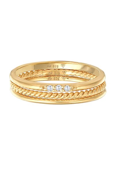 ELLI Ring Ladies Stacking Basic Set Of 3 With Zirconia Crystals In 925 Sterling Silver