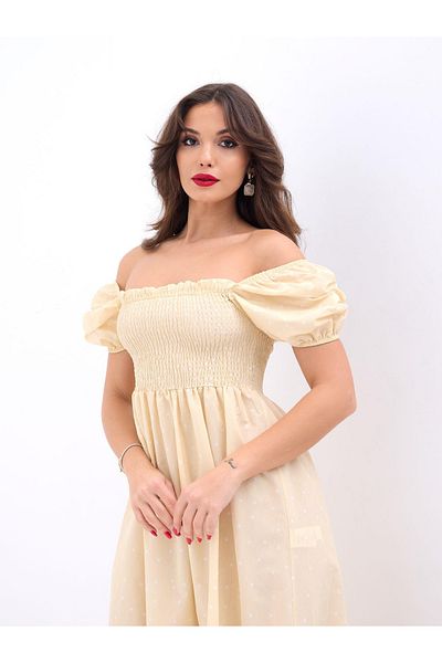 lovebox New Season Poplin Fabric Print Off-the-shoulder Short Sleeve Summer Dress Beach Dress 5525