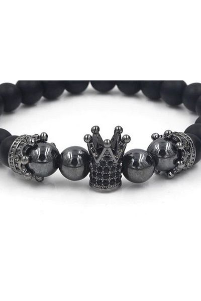 REDz Accessories Brățară King, Coroană cu Pietre Onix, Negru Mat