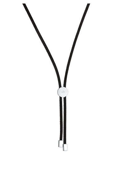 ELLI Dámský kožený náhrdelník s černým syntetickým diskem a trendy motivem ze sterlingového stříbra 925