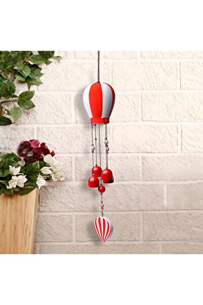 e-life shop Lüks İşlemeli Seramik Uçan Balon Tasarımlı Rüzgar Çanı Kapı Balkon Bahçe Duvar Süsü Ev Hediyesi 40cm